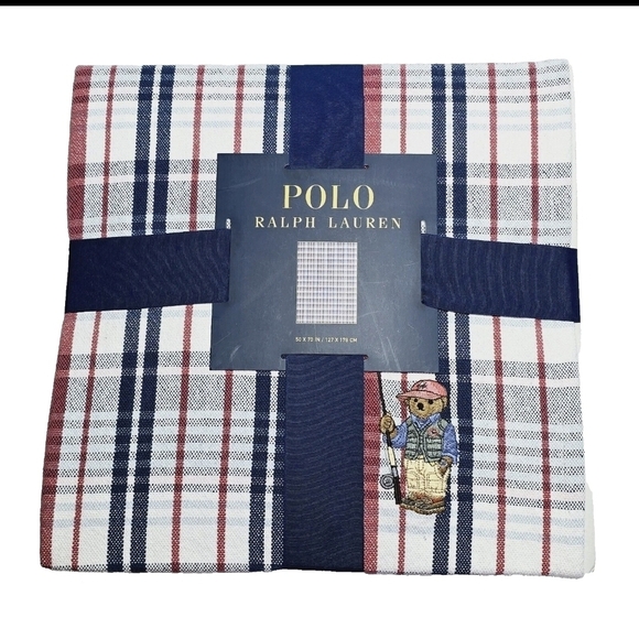 Polo Ralph Lauren Other - New Polo Ralph Lauren Blanket Throw Fisherman Polo Bear Cotton Navy 50X70 NWOT
